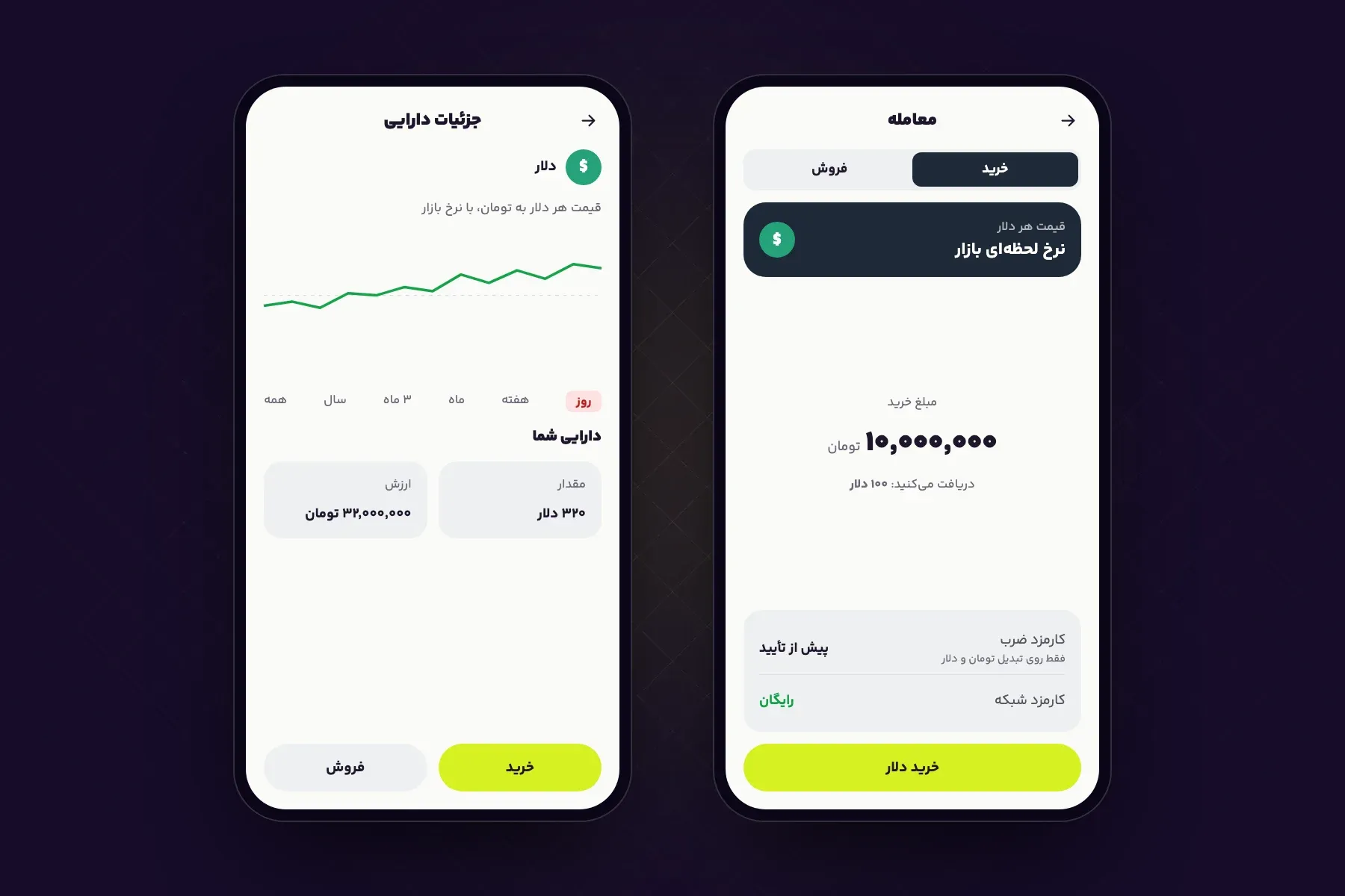 صفحه دلار و خرید دلار در اپلیکیشن ضرب